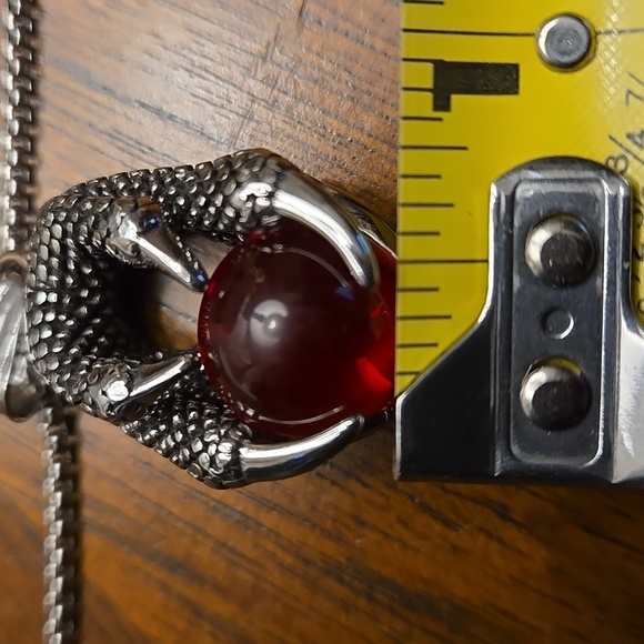 Dragon Claw Red Stone Stainless Steel Pendant 21.5" Necklace - Picture 9 of 11